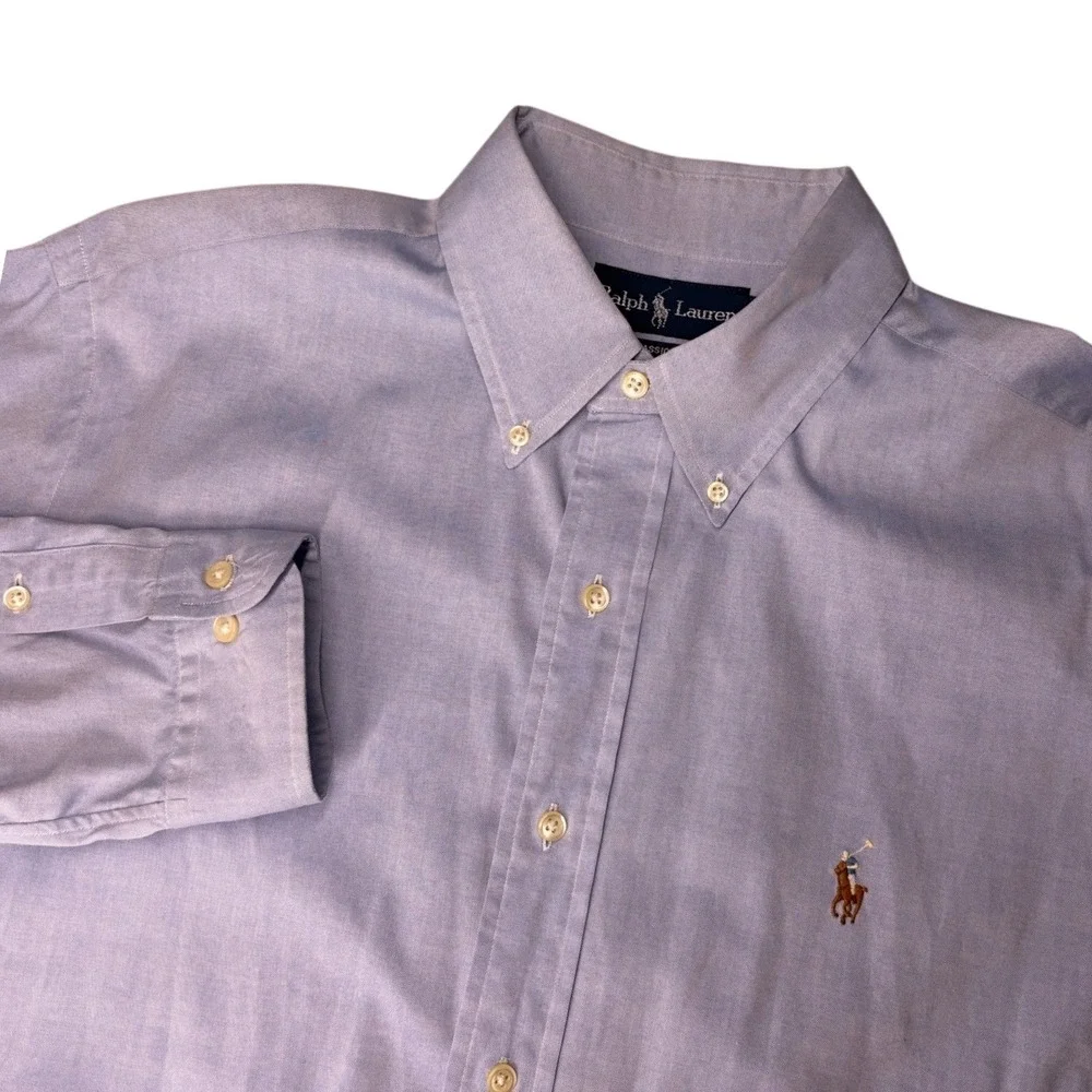 Polo Ralph Lauren Button Down‎ Shirt Mens 16.5 Blue Classic Fit Oxford L/S